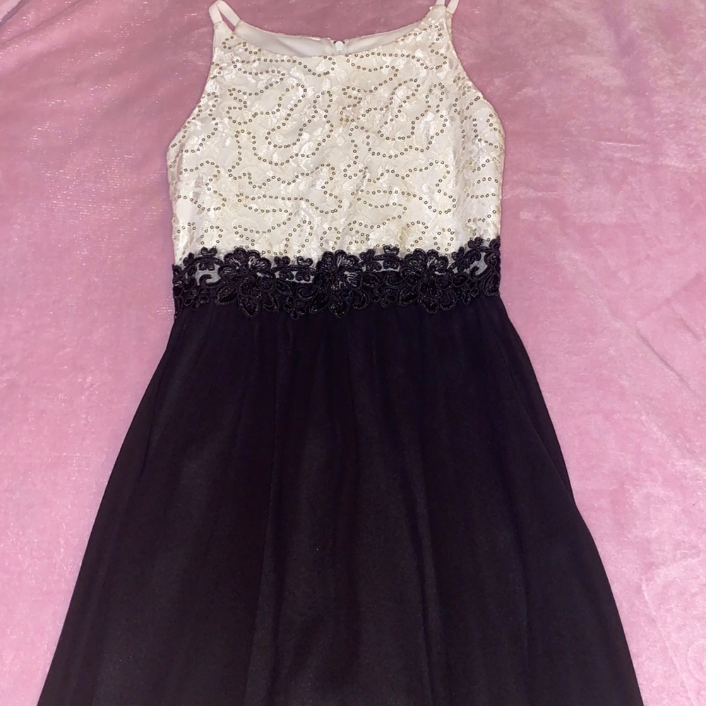 Fancy black and white lace sequin tank dress